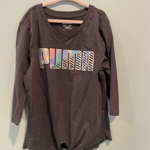 Puma Gray Long Sleeve Tee with Graphic Design